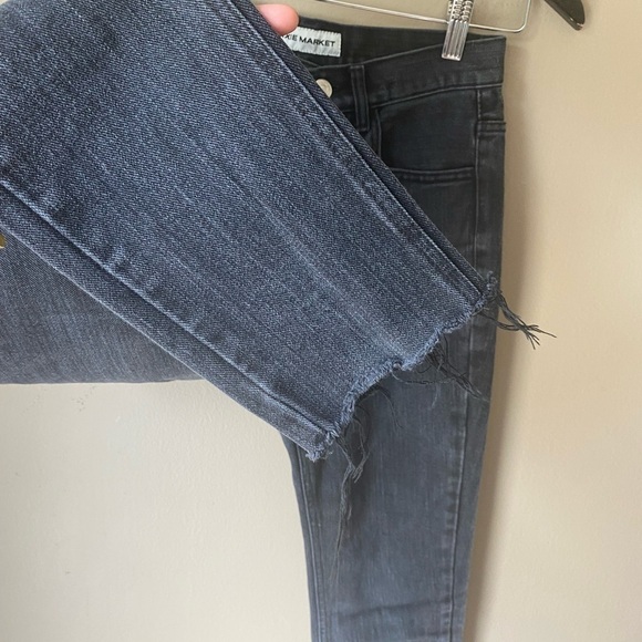 Pixie Market High Rise Black Denim Raw Hem Straight Leg Jeans - Picture 5 of 7